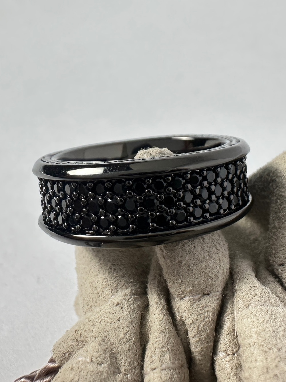 David Yurman Black Titanium Streamline Three Row Pave Ring Size 9